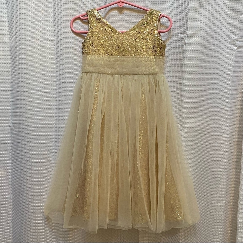 Girls' Gold Sequin Tulle Party Dress